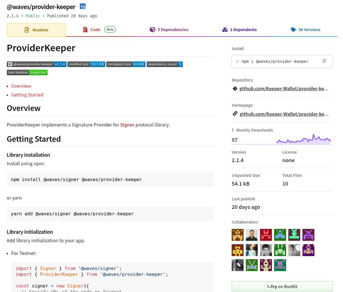 Keeper-wallet NPM dependency page