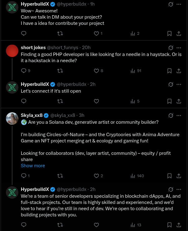 HyperbuildX boosting its members on Twitter