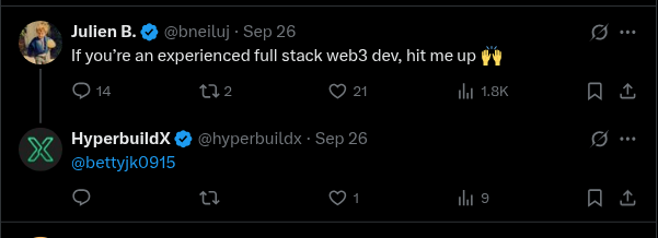 HyperbuildX recommending justshiftjk for a job