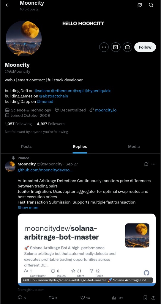 0xMooncity being boosted by bot accounts